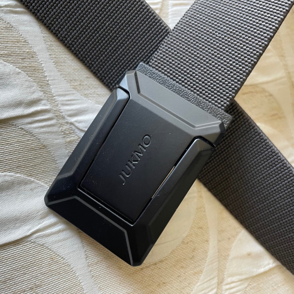JUKMO Mens Tactical Belt Dark Gray Nylon Webbing Matte Black Slider Buckle 49in - Picture 2 of 6